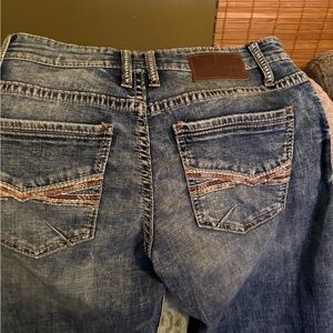 BKE Relaxed Fit Blue Jeans with Brown Accents NWOTS